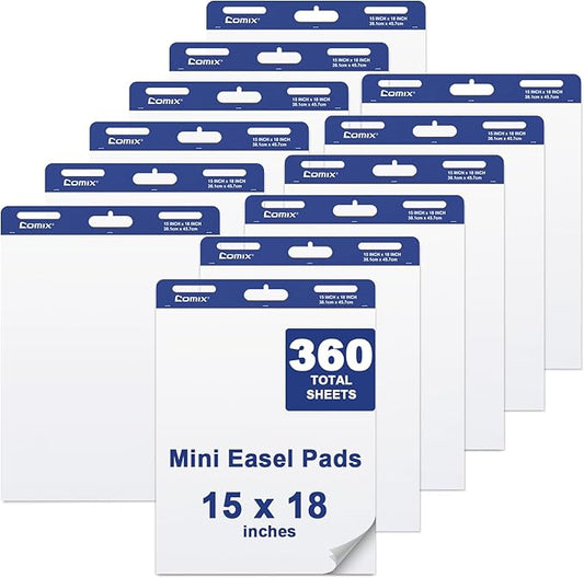 Comix Mini Size Sticky Easel Pad, 15 x 18 Inches Flip Chart Paper for Teachers, Anchor Chart Paper for Office, 30 Sheets/Pad, 12 Pads/Pack