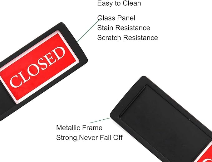 Open Closed Sign for Business Door, Open Signs privacy Slide Door Sign Indicator for Business Storefront, Restroom, Office Door, Wall, Window, Restaurants, Retail Salon Shops (Black)