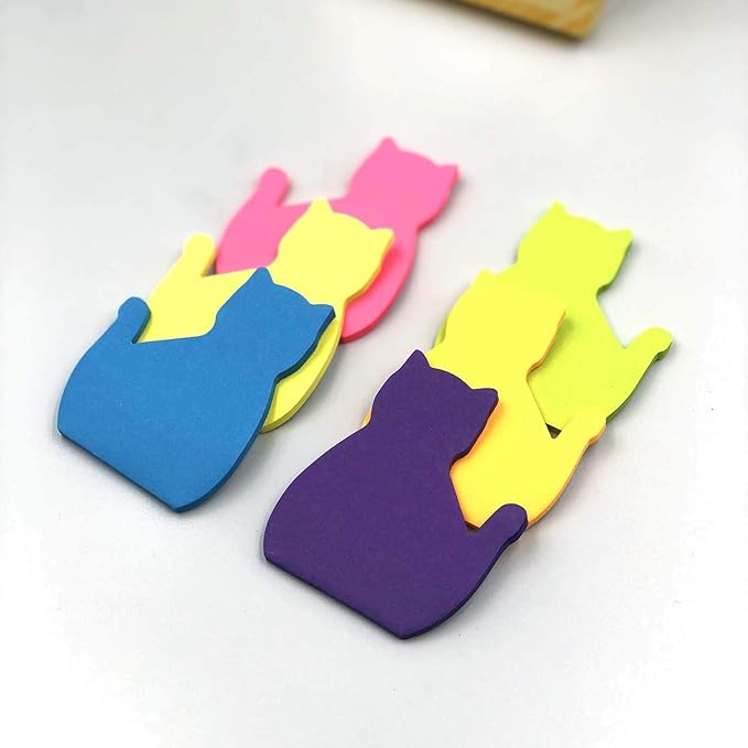 Adorable Cat Lover's Set: 6 Colorful Cat Paper Clips and Silhouette Cat Sticky Notes - Perfect Office Desk Accessories for Work and School