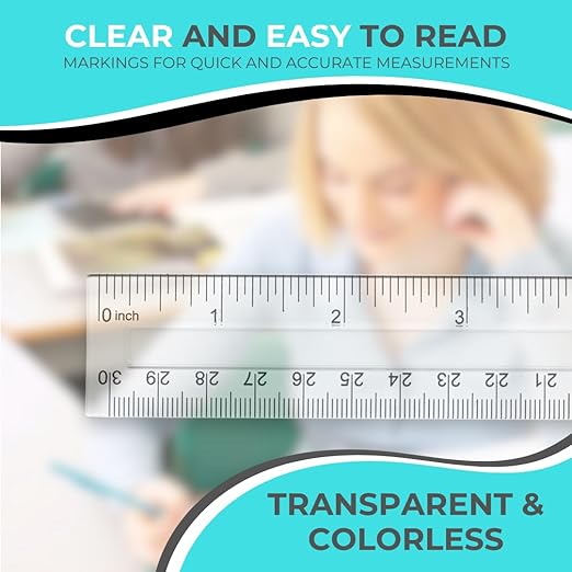 NOKKO Rulers Bulk for Classroom - Pack of 50 - Clear Plastic Ruler 12 Inch / 30 cm - Transparent School Ruler with Inches and Centimeters - Back to School Supplies for Kids, Students and Teachers
