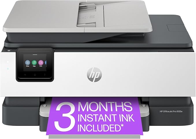 HP OfficeJet Pro 8125e Wireless All-in-One Color Inkjet Printer, Print, scan, Copy, ADF, Duplex Printing, Home & Office, 3 Months of Instant Ink Included (405T6A)