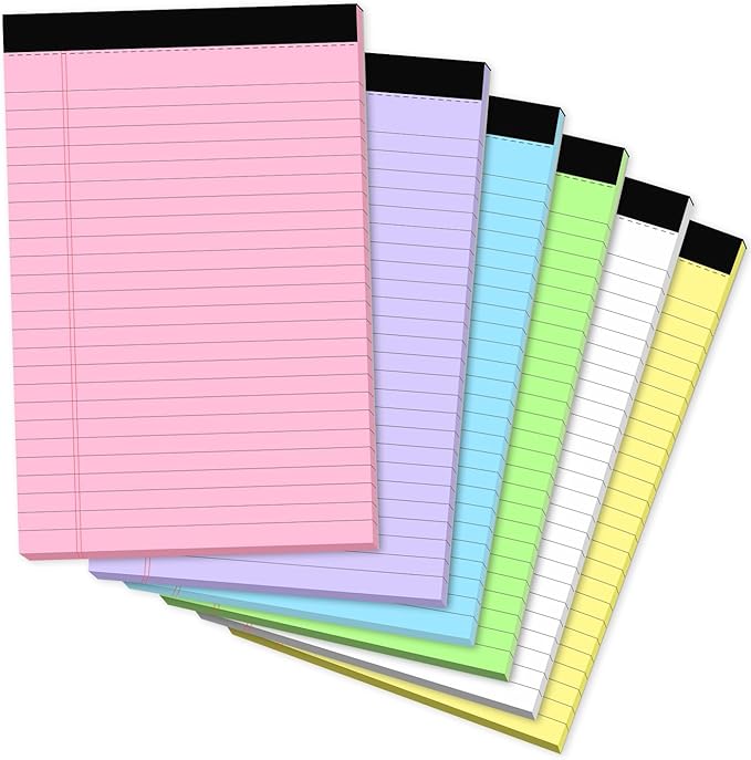 Small Legal Pads 5x8 Colored, 6 Pack Note Pads 5x8, Perforated Pink Legal Pad College Ruled, Lined Paper Pads 5x8 Notebook Pad, 30 Sheets per Notepad, Mini Purple Legal Pads 5x8 for Office School Home