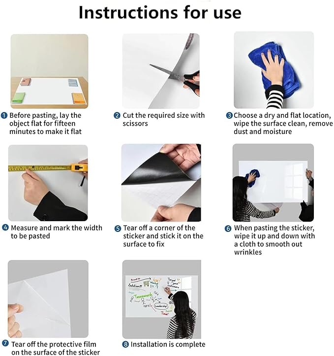 Dry Erase Adhesive Whiteboard Paper, 47" x 60" Stick on Magnetic Contact White Board Sticker on Wall for School, Office, Kitchen Fridge, Kids Drawing
