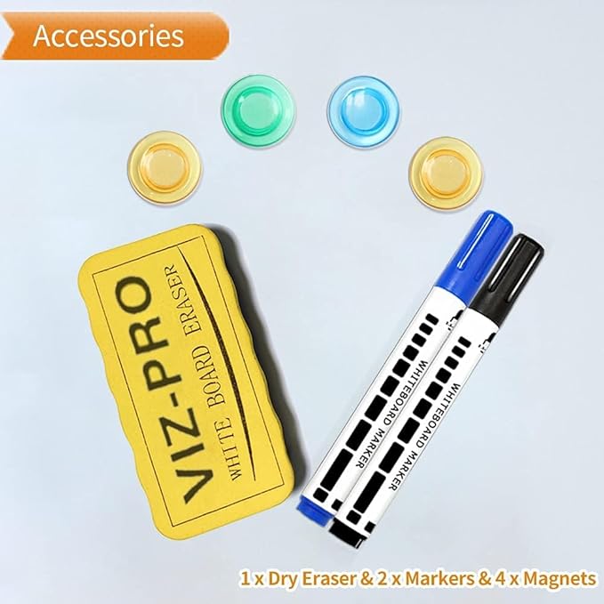 VIZ-PRO Magnetic Whiteboard/Dry Erase Board, 18 X 12 Inches, Includes 1 Eraser & 2 Markers & 4 Magnets