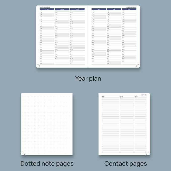 POPRUN Weekly Planner 2025-2026, 7.25'' x 8.5'', 15-Minute Hourly Appointment Book (July 2025-June 2026) with PU Leather Softcover, Monthly Tabs, Inner Pocket - Cornflower