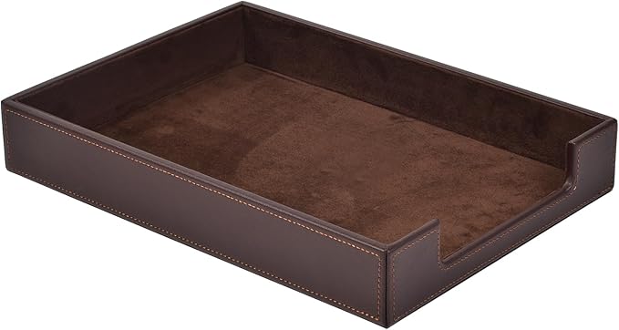 PU Leather Letter Tray - Load Documents Trays Front for Office Desktop Organizer - Desk Magazine, File, A4 Paper Holder - Paper Document File Holder Drak Brown (Drak Brown, A4-Tray)