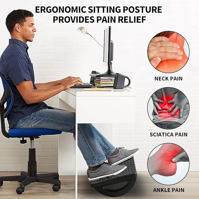 Foot Rest for Under Desk at Work - Ergonomic Foot Stools for Under Office Desk - Rocking Footrest with Roller Massager - Leg Rest for Chair, Computer Gaming - Promote Leg Circulation