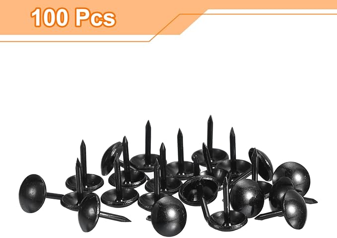 uxcell Upholstery Tacks Nail Pins Furniture, 100Pcs 9x13mm Thumb Tack Pins Assortment Kit Carbon Steel for Home Sofa DIY Decorative Nail Heads Nails, Black