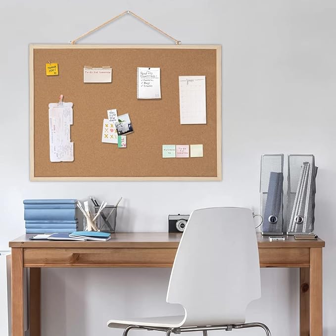 20” x 28” Cork Boards for Walls with Wooden Frame 1pack, Whiteboard and Cork Board Combo Double Sided Office Board for Wall Organizer, Bulletins Board Hanging Pin Board for School Home Office