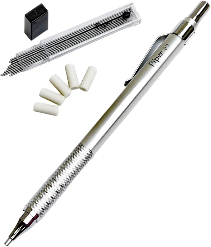 PIPER Quadrata Metal Mechanical Pencil 0.7mm with Erasers and HB #2 Lead Refills for Art, Sketching, Writing, Drafting (Cinnamon Red)