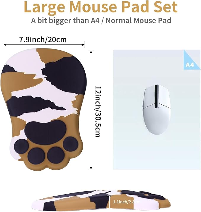 Ergonomic Mouse Pad with Wrist Rest,Cute Cat Paw Mousepad Wrist Support,Comfortable Massage Design Computer Pain Relief Mouse Pad with Non-Slip PU Base for Desk Laptop Gaming,Tortoiseshell