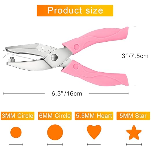 4 Pack Handheld Hole Paper Punch Kit,Single Hole Punch, Heart and Star Hole Punch, Rubber Handled