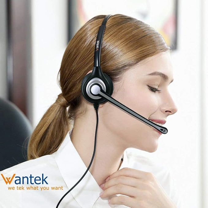 Wantek Wired Telephone Headset Dual Ear with 2.5mm Jack, Noise Cancelling Mic, Quick Disconnect, Work for Cordless Phones AT&T ML17929 TL86103 Panasonic KX-DT543 KX-T7730 Vtech RCA Cisco (602QJ25)