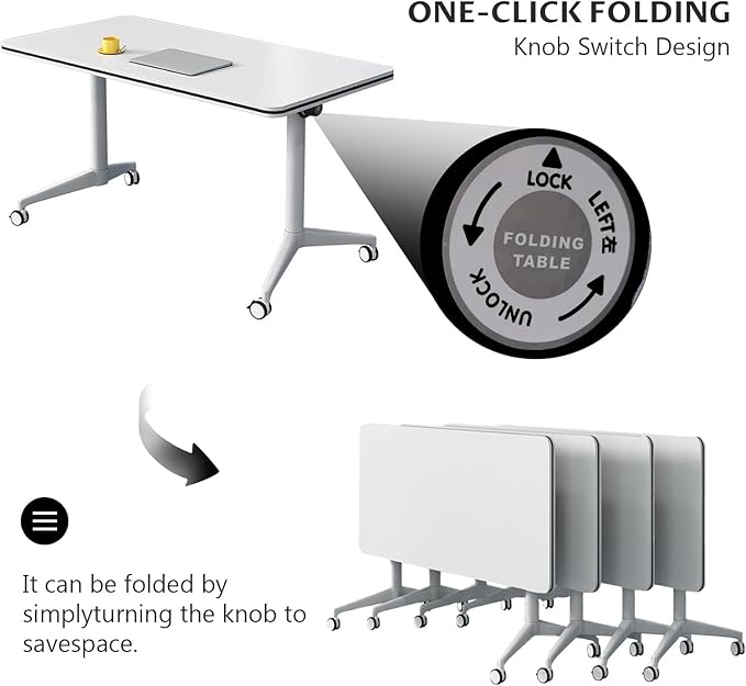 Conference Table Folding Conference Table, Modern Conference Room Table White Meeting Table Flip Top Large Mobile Training Tables, Mobile Training Seminar Tables for Office Classroom (6pack 47.2in)