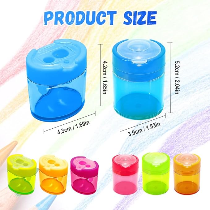 4 Pcs Pencil Sharpeners with Lid, 2025 New Small Dual Hole Manual Pencil Sharpener, Colored Handheld Pencils Sharpener for Classroom Home Office Back to School Supplies (Round)