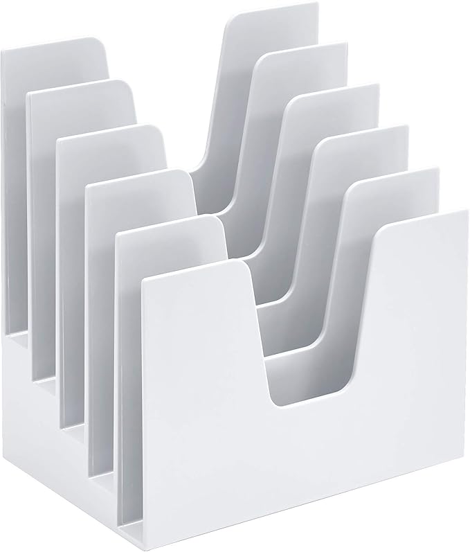 Acrimet 5 Section Incline File Sorter Organizer, Mail, Folder, Letter Desk Organizer, Rack for Office Organization Desktop (Plastic) (White Color)