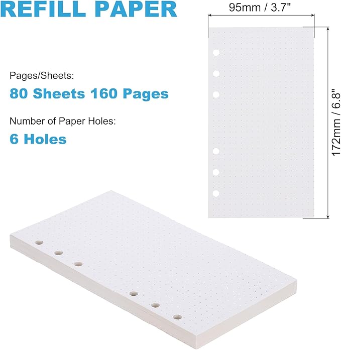 PATIKIL A6 Dot Grid Paper 6-Ring Binder Loose Leaf Planner Filler Paper Planner Inserts, 80 Sheets/160 Pages, Lined