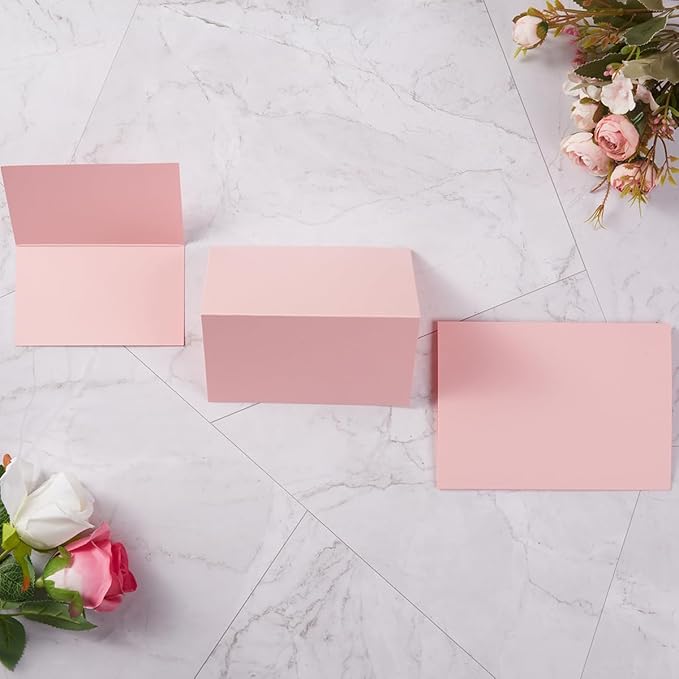 50 Pack Blank Cards Folded Cardstock Thank You Blank Greeting Cards for Invitations, Wedding, Greeting Cards, All Occasion DIY (Pink, 3x5)