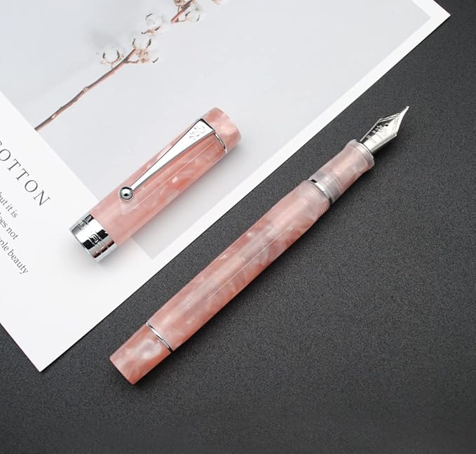 JINHAO 100 Fountain Pen with Ink Converter (Medium Nib 0.7mm, Sakura Pink with Silver Clip)