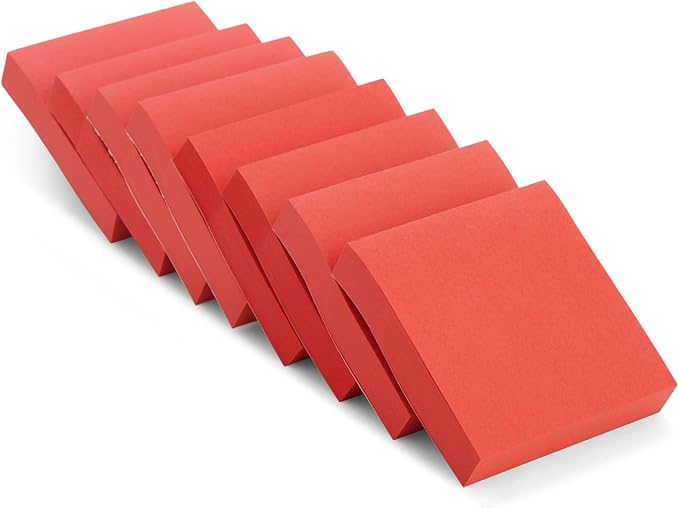 Juvale 8 Pack Bright Red Sticky Notes 3x3 Inch Self-Stick Note Pads for Home, Office Supplies (100 Sheets Per Pad)