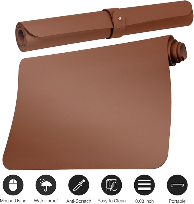 ‎Boutilon Leather Desk Pad 24"x 14" Non-Slip Mouse Pad,Office Desk Mat,Waterprooft PU Leather Desk Blotter,Desk Pad Protector,Desk Writing Pad for Home Office Decor (S-Brown)