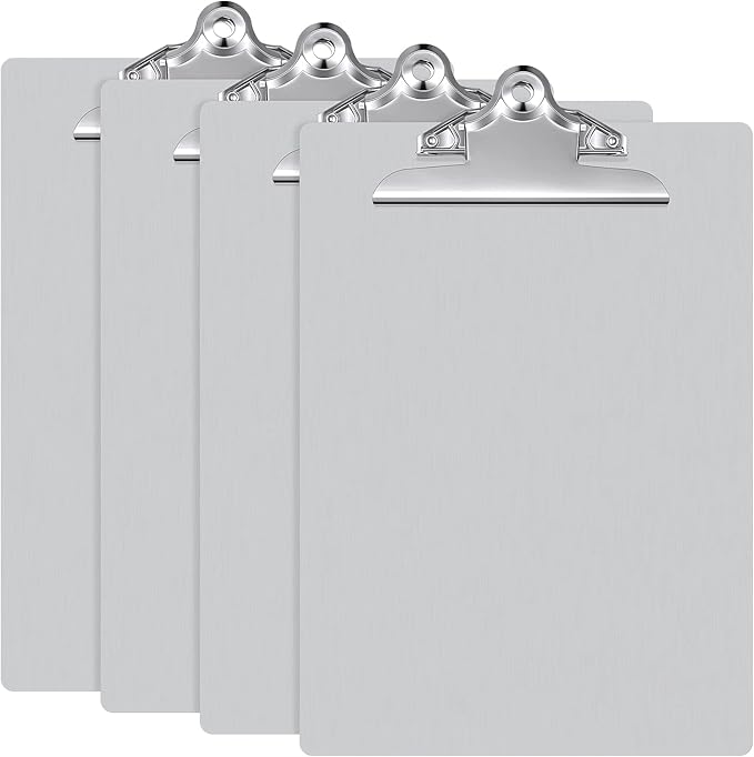 4 Pcs Metal Clipboard Heavy Duty Aluminum Clipboards 12 x 9 Inch Metal Clip Board with Low Profile Clip A4 Letter Size Document Holder for Office School Medical Jobsite Laboratory