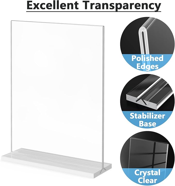 MaxGear Acrylic Sign Holder 8.5x11 Inches, Double Sided Clear Display Stand Table Top Sign Paper Holder, Vertical Menu Flyer Holder, Plastic Sign Frame for Stores, Restaurants, Hotels, Office