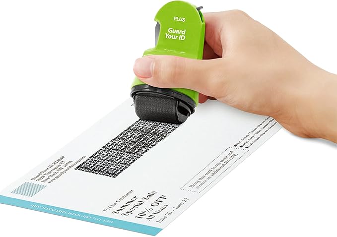 Guard Your ID 3 in 1 Wide Advanced Roller with Retractable Box & Envelope Opener and Identity Theft Prevention Security Stamp Green