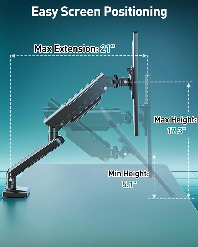 Single Monitor Desk Mount, 13-32 inch Adjustable Gas Spring Monitor Arm, Computer Monitor Stand Holder with Clamp and Grommet Base, Fits 4.4 to 22lbs Screens, VESA Mount Bracket, Black, Freelift Pro