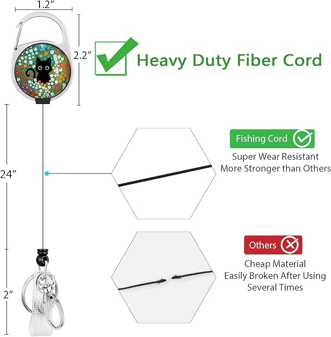 Gctriki Flower Cat Badge Reel Retractable with 360° Swivel Carabiner Clip, Fun Work ID Badge Holder Retractable Clip, Cute Students Nurse Teacher ID Card Holder Keychain Accessories Office Gifts