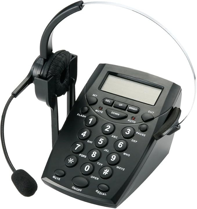 Call Center Headset Telephone with Noise Cancellation Headphone Microphone and Dialpad for House Call Center Office Home, Corded Landline Phone with Headsets, Black, 5001