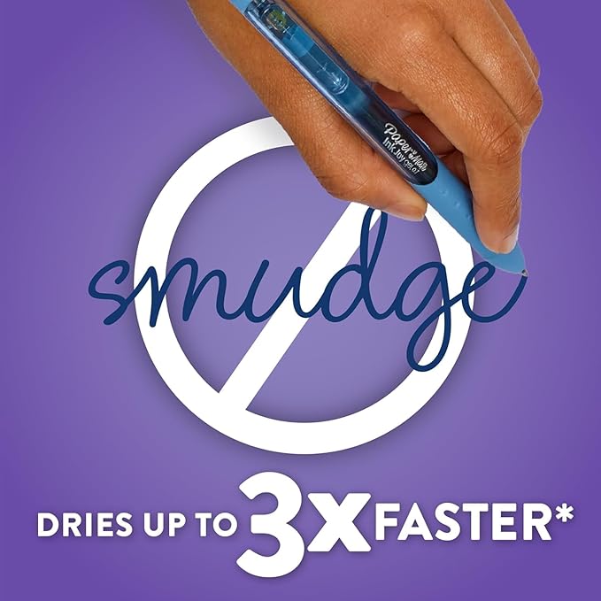 Paper Mate InkJoy Gel Pens, Bright Blue, Medium Point (0.7mm), 6 Count, Bundle with Plastic Reusable Pouch