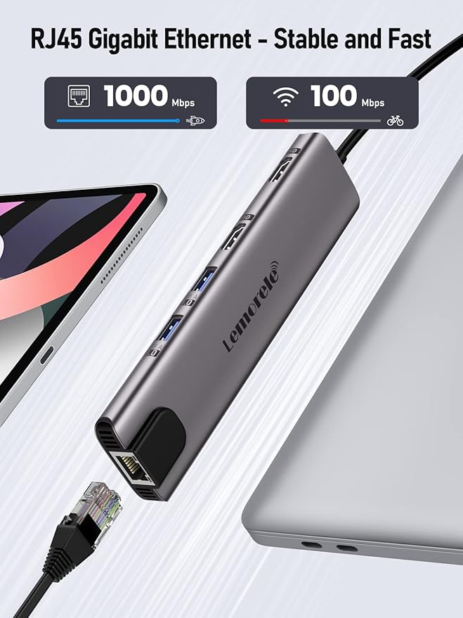 Lemorele Aluminium USB C Laptop Docking Station Dual Monitor 11 in 1 Hub Adapter w/ 2 HDMI 4K, 100W PD, Gigabit Ethernet, SD/TF, 4 USB3.0/USB2.0, USB C 3.0, for Dell HP Lenovo Surface Typc C Laptop