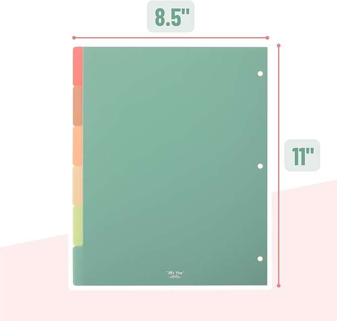 Mr. Pen- Binder Dividers, 6 Tab Dividers, Pack of 2 Sets (12 Dividers Total), Dividers, Plastic Dividers for 3 Ring Binder, Binder Dividers with Tabs, Binder Tabs, 3 Ring Binder Dividers