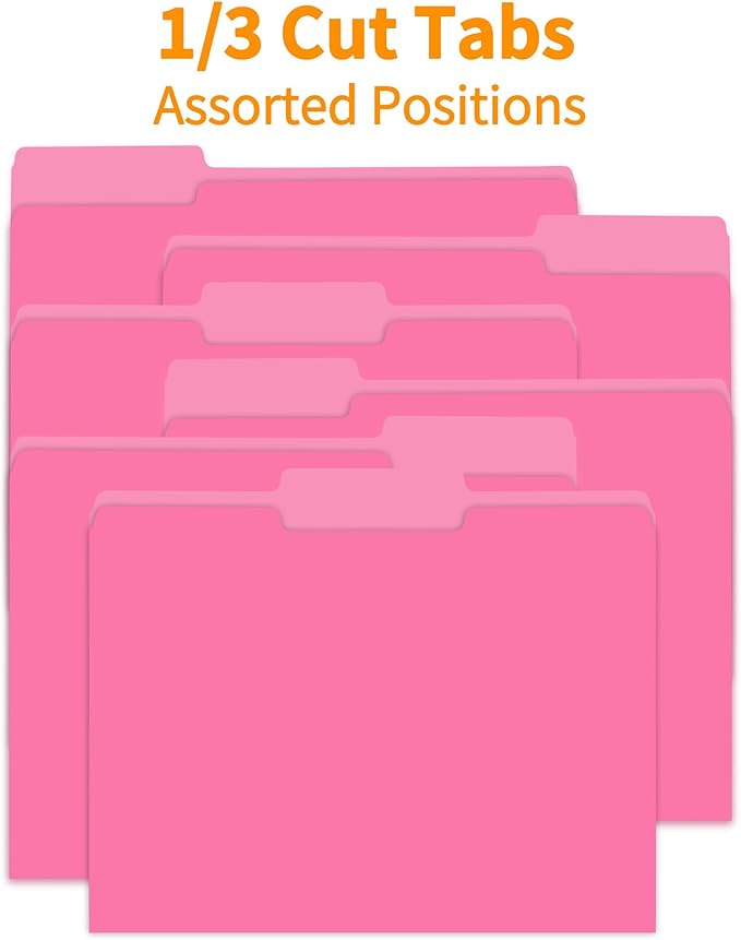 36 Packs File Folder,1/3-Cut Tabs,File Folder Letter Size,8.5x11 Pink File Folders for Office,School and Home,Organizer Folder