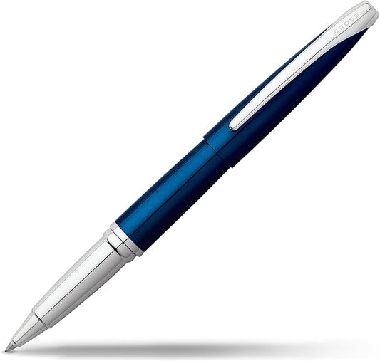 Cross ATX Refillable Rollerball Pen Presented in a Luxury Gift Box - Medium Point, Black Ink, Translucent Blue