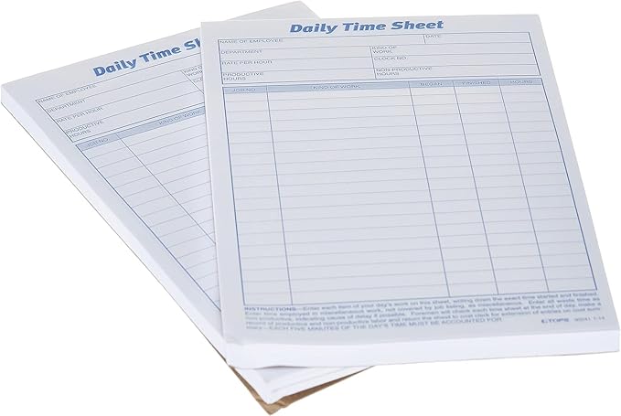 TOPS Daily Employee Time And Job Sheet, 6 x 9.5 Inches, 100 Sheets per Pad, 2 Pads/Pack (30041)