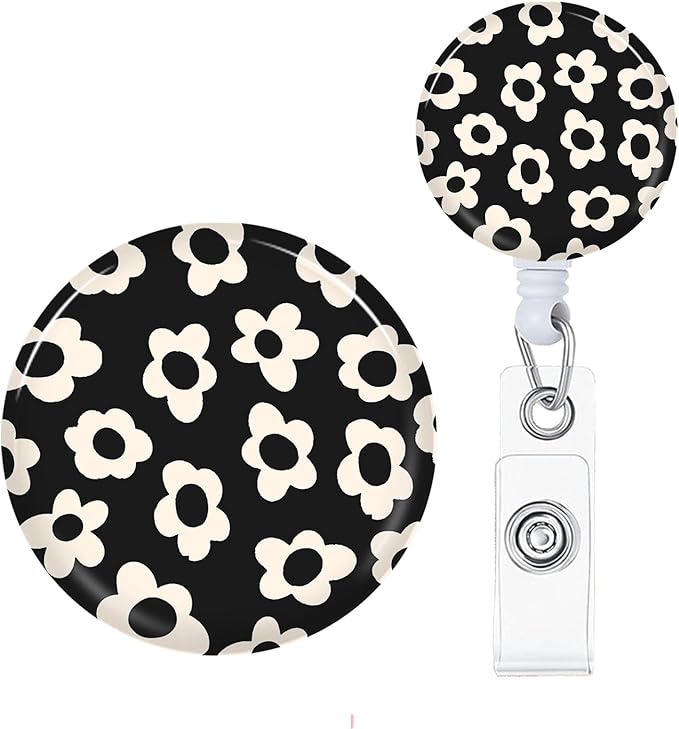 Flower Badge Reels Holder Retractable with ID Clip for Nurse Name Tag Card Nursing for Doctor Teacher Student Employee Office Medical Work 2