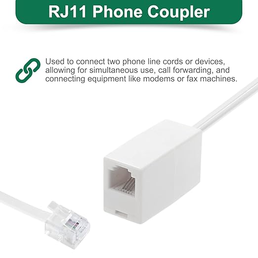 Uvital 25 Feet Phone Line Cord, RJ11 Phone Cable with 20pcs Cable Clips, Landline Telephone Wire and Coupler for Modem, Fax Machine - White