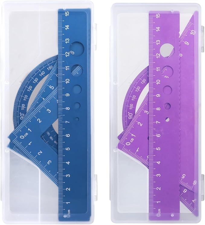 Honagu Triangular Ruler Set, 8 Pieces/2 Sets Aluminum Alloy Ruler, Metal Drafting Ruler, Geometric Protractor for Students, Draftsmen, Engineers, School Office Supplies (Blue+Purple)