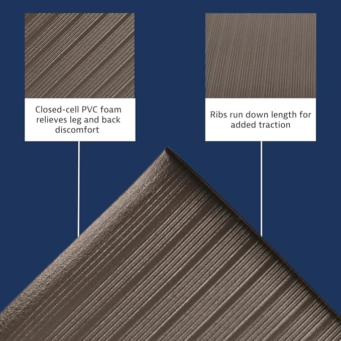 Notrax 410 Airug® 2' x 60' x 3/8" Anti Fatigue Mat, Enhanced Slip Resistance with Beveled Edges and Ribbed Surface, Ideal for Industrial and Commercial Workplaces, Black, 410R0324BL