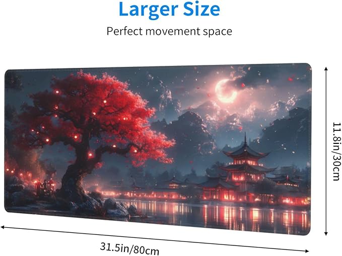Gaming Mouse Pad Desk Pad,Extended Big Mouse Pad,31.5x11.8 Inch Long Computer Keyboard Mouse Mat Mousepad with 3mm Non-Slip Base and Stitched Edge for Gaming and Office… (Night Lake)