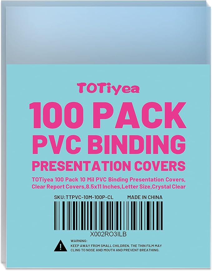 TOTiyea 100 Pack 10 Mil PVC Binding Presentation Covers, Clear Report Covers for Binding,8.5x11 Inches,Letter Size