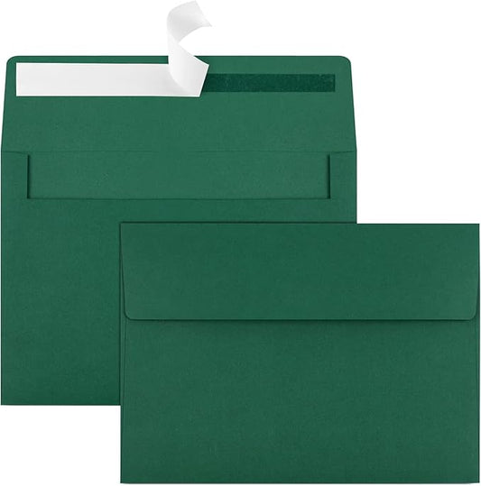 50 Pack 5x7 Envelopes - Self Seal for Invitations, Weddings, Photos & Greeting Cards (Dark Green)