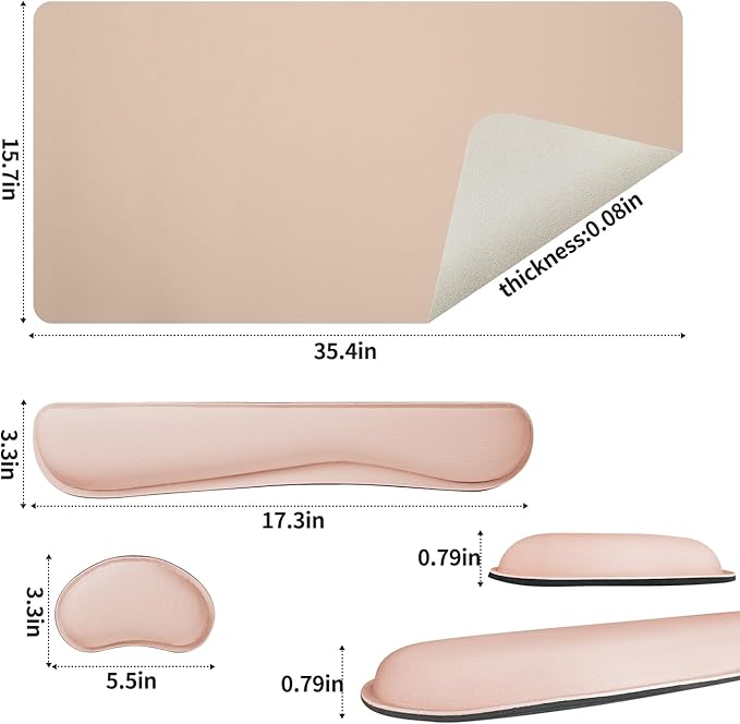 Bloss Leather Desk Pad and Keyboard Wrist Rest, Large Mouse Pad + Keyboard Pad+Mouse Wrist Support, Non-Slip Desk Mat Protector for Office, Home (35.4×15.7 Inches,Beige)