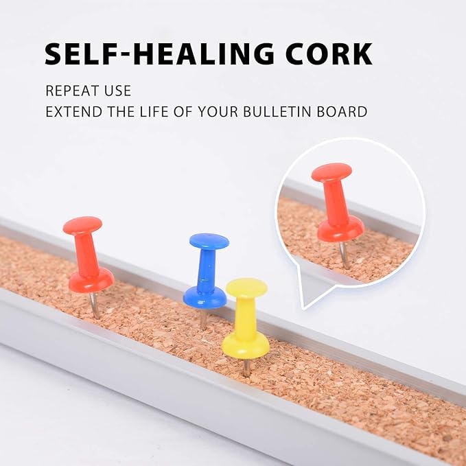 Corksidol Bulletin Bar Strip, Cork Board, Cork Strip, 24" x 1", Classroom, Office, Walls, Cubicle, Aluminum Frame, 1 Pack, Silver