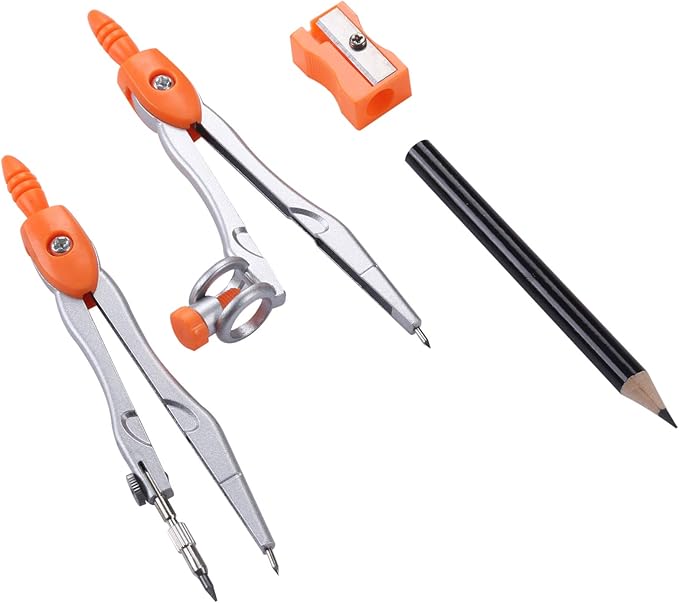Math Geometry Kit Sets 10 Piece Student Supplies with Shatterproof Storage Box,Includes Rulers,Protractor,Compass,Eraser,Pencil Sharpener,Lead Refills,Pencil,for Drafting and Drawings（Orange）