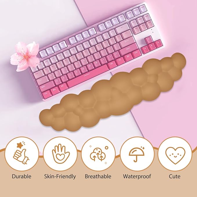 JIKIOU Upgrade Leather Cloud Keyboard Wrist Rest, Cloud Wrist Rest with Non-Slip PU Base, Comfortable Memory Foam Wrist Rest for Computer Laptop Mac Gaming Office and Pain Relief Christmas Wish Gift
