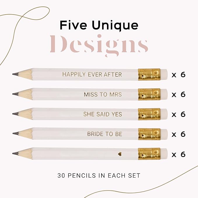 Markt Mini Pencils for Bridal Shower Games, Bridal Shower Pens, Heart Pencils, Small Pencil Set For Prizes, Game Winner Gifts (White)