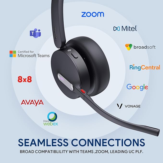 Yealink WH64 Hybrid with DECT Dongle & Charging Stand, 492ft Range, 32 Talk Time Bluetooth Headset for Teams, Zoom Skype UC Certified, Noise Cancelling Headset with 3X Mic, Work Headset for PC Phone
